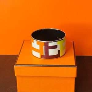 Hermès Vintage Capitales Extra Wide Bangle with Cert of Authenticity, Box & More